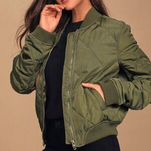 Lulus "Style Expedition" Olive Green Quilted Bomber Jacket Size XS